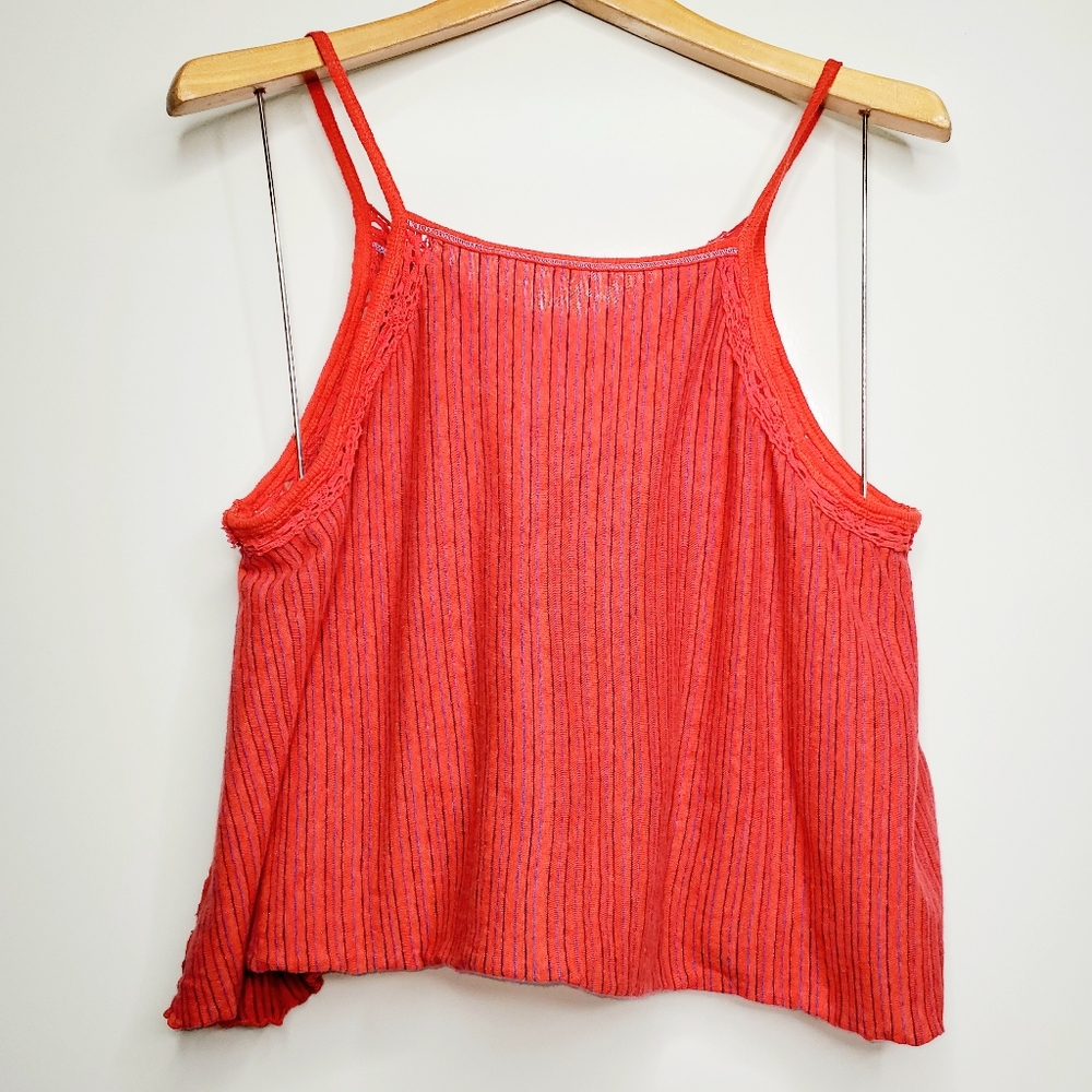 WE THE FREE PEOPLE Coral Red Americana Striped Linen Combo Tank Top Size XS